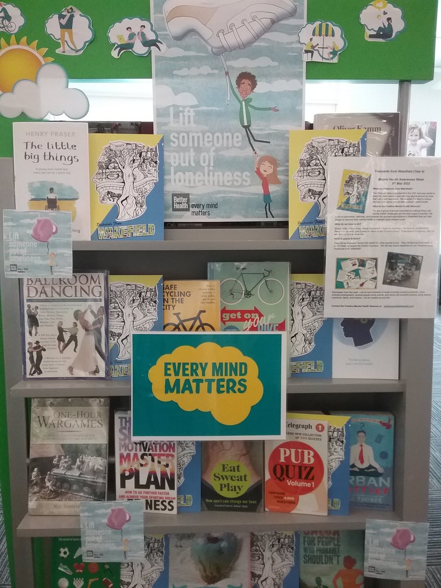 WFlibraries's tweet photo. 'Lift Someone out of Loneliness' by taking a simple action to help someone who may be feeling lonely! #EveryMindMatter #LetsTalkLoneliness Use a Postcards @FromWakefield to send a positive message during #MentalHealthAwarenessWeek at #WakefieldLibrary @WFlibraries https://t.co/f6RFm9izTq