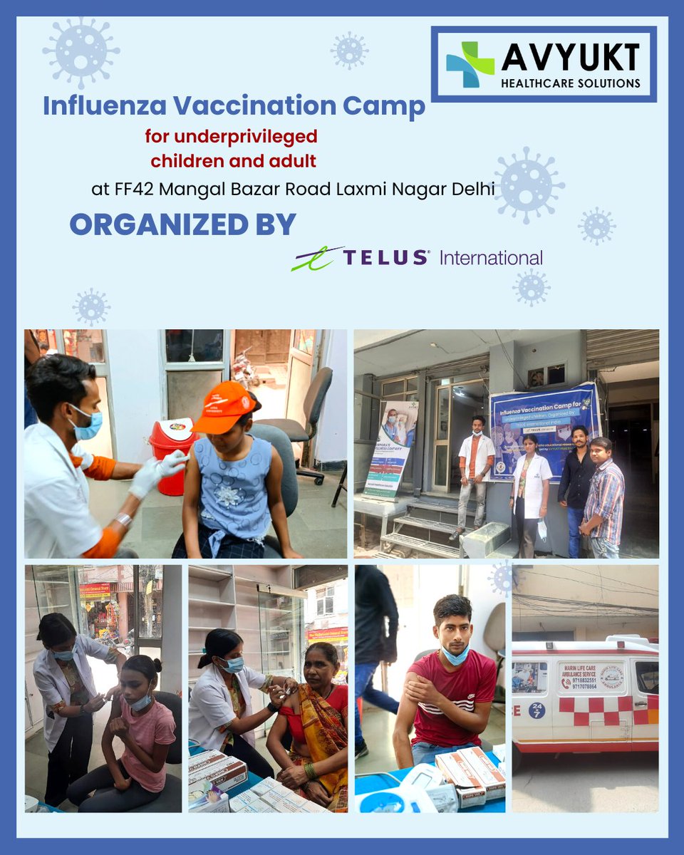 Avyukt_health's tweet photo. Influenza Vaccination Camp for underprivileged
children and adults at FF42 Mangal Bazar Road Laxmi Nagar Delhi
.
.
.
.
.
.
.
.
.
.
#avyukthealthcare #telusinternational #CSRActivity #corporatewellnessprogram #InfluenzaVaccinationCamp #healthcheckup
#EmployeeActivity https://t.co/WEeCgcUfWq