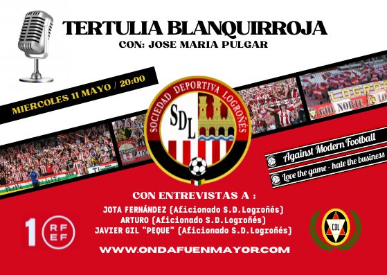 TBlanquirroja's tweet photo. Hay que levantarse, y para ello, nada mejor que una sesión de @TBlanquirroja con invitados de lujo.

Analizaremos la actualidad del club, y de esa final/derbi del próximo sábado en Las Gaunas, ante la @UDLogrones 

Os esperamos

https://t.co/I1CWJdGEIr https://t.co/6dmFaT5U5F