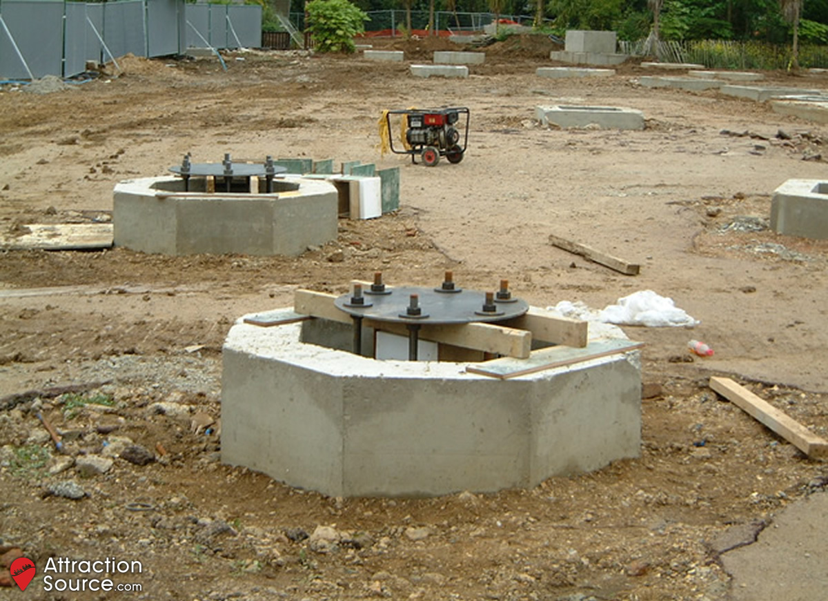 AttractionSc's tweet photo. A comparison of the construction of footers for Nemesis Inferno (left), and Chessington's 2023 coaster (right). Further evidence for speculation that the ride may be built by Bolliger &amp; Mabillard. https://t.co/FzT4x81Zps