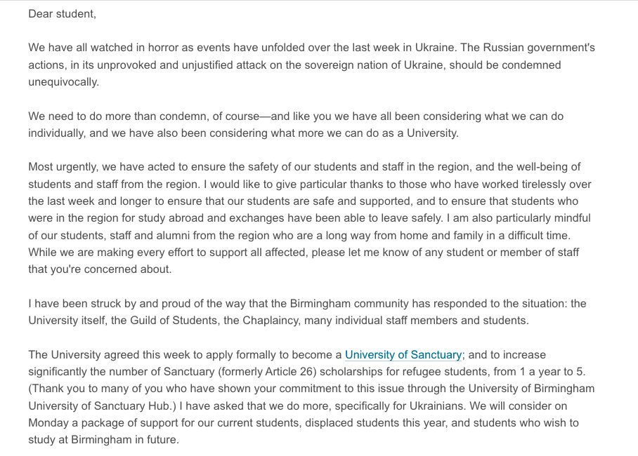AgainstIii's tweet photo. ❗️"The Russian government's actions, in its unprovoked and unjustified attack on the sovereign nation of Ukraine, should be condemned unequivocally", — @unibirmingham statement.

https://t.co/lxafRDMcEj

#StandWithUkraine https://t.co/3EeKleabu7