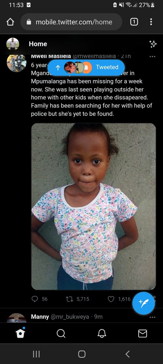 Zar_Missing's tweet photo. 6 year-old Bontle Mashiyane from Mganduzweni-  outside Whiteriver in Mpumalanga has been missing for a week now. She was last seen playing outside her home with other kids when she dissapeared. Family has been searching for her with help of police. Please help us @mwellmasilela https://t.co/NhbiONMn1Y