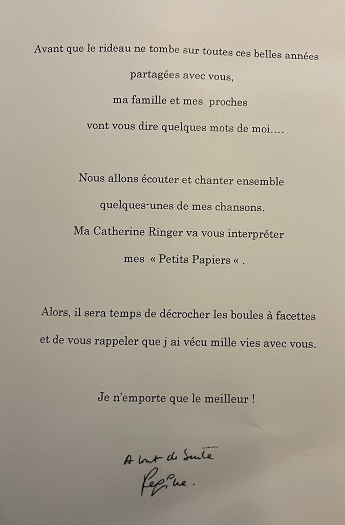 JFGuyot's tweet photo. Sur le livret d’obsèques de #Régine, un dernier message… https://t.co/r7jHS6beyn
