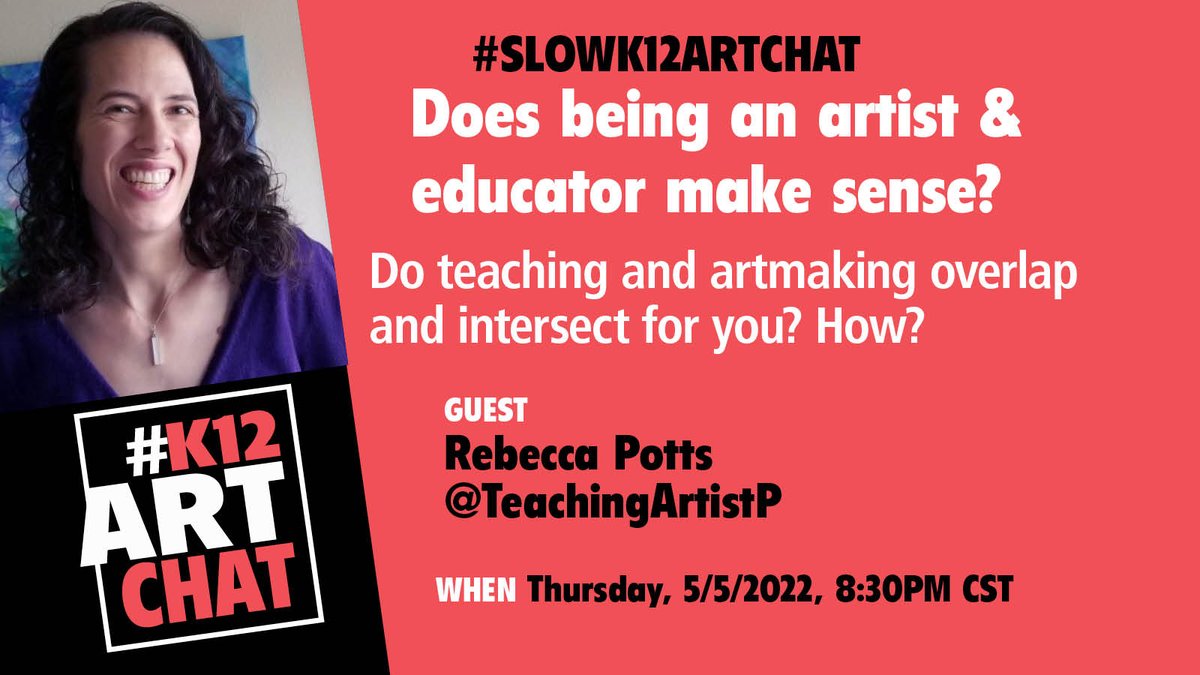Did you miss #K12ArtChat last week? Guest host <a href="/TeachingArtistP/">Teaching Artist Podcast</a> asked "Do teaching &amp; artmaking overlap &amp; intersect?" Share how it does for you using #SlowK12ArtChat #NAEA22 <a href="/SchoolArts/">SchoolArts and Davis</a>