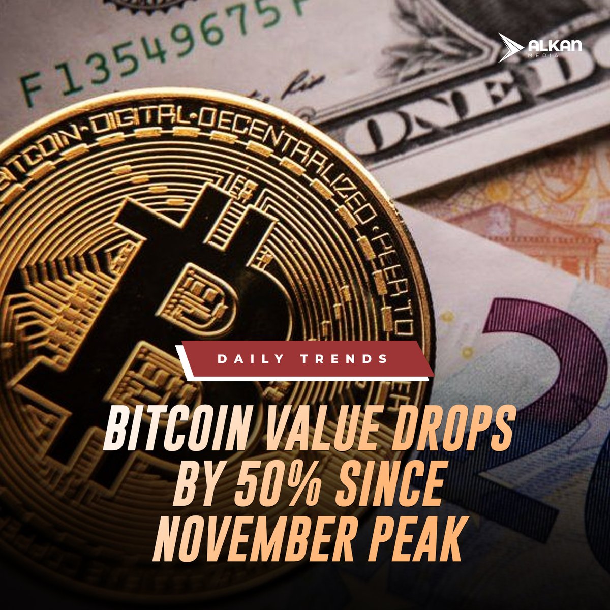 alkan_media's tweet photo. The value of Bitcoin continued to fall over the weekend as it dropped below $34,000 (£27,630), according to the Coinbase cryptocurrency exchange. The world's largest cryptocurrency by market value has now fallen by 50% since its peak in November last year. #Bitcoin https://t.co/HwWkwnNsj3