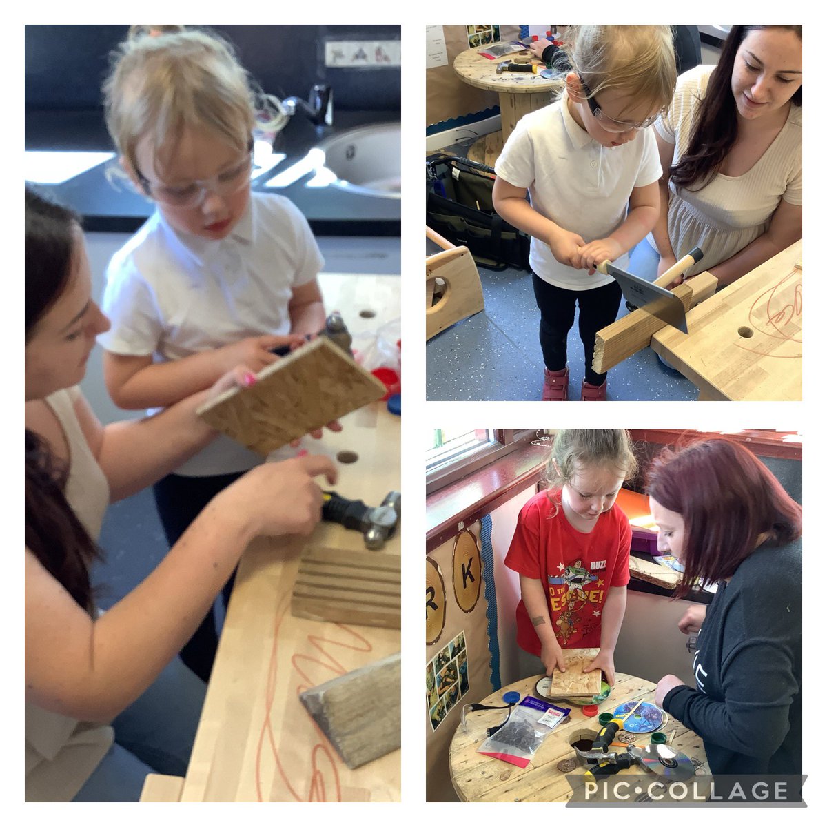 emma_ramsay5's tweet photo. Last week we had the pleasure of inviting parents back in to take part in woodwork experiences with their children. “Can my mum come back again? It was fun” - T “I made a house with my mummy. She’s good at hammer” - M #wonderfulwoodwork #familyengagement @victorianurclas https://t.co/iC6hGkVt89