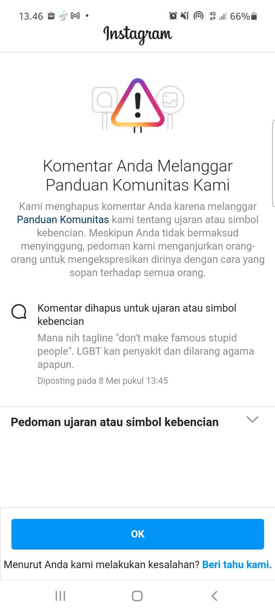 CangkemAngel's tweet photo. Komen di Instagram soal LGBT, langsung kena report donk.

Mana yg katanya "dont make famous stupid people?" 

#UnsubscribePodcastCorbuzier
#UnsubscribePodcastCorbuzier https://t.co/ooHGtlSdog