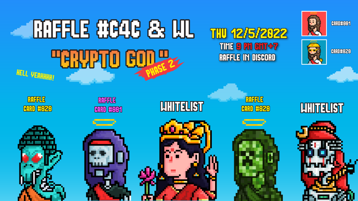‼️NEXT DROP ‼️
"Raffle c4c card only"
⏰Thu 12/5/22 time 9pm (GMT+7)
-Raffle C4C 001 &amp; 020 
- 2 WL

Raffle in Discord: discord.gg/gAgUb9cT

#nearNFTs #NEARnft #NEARcollector #NFTCommunity #NFTs #PARASnft #NEARProtocol #cryptogod #NEARverse