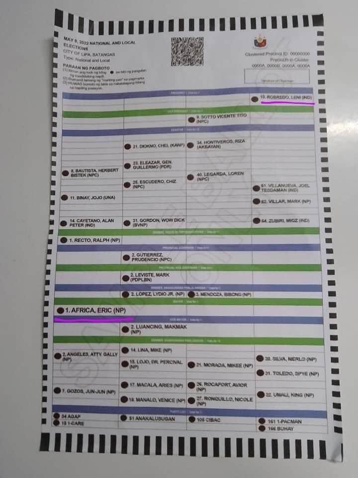 ChelCat10's tweet photo. Sample ballots po ng mayor sa LIPA BATANGAS. Nagswitch to Leni na😊💖 https://t.co/sAGw2W630t