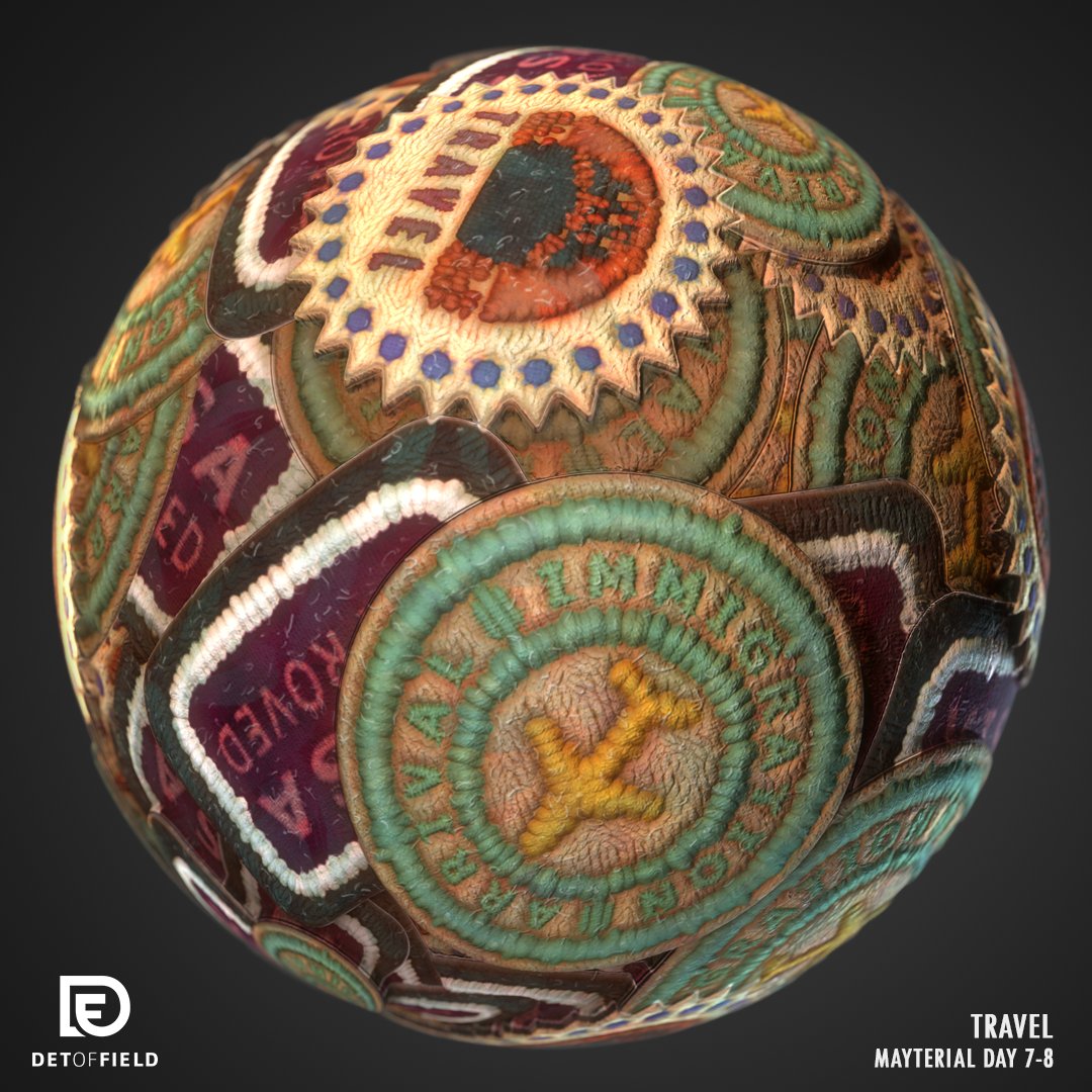 DetOfField's tweet photo. My entry for #Mayterials Day 7-8: Travel
Took this challenge to get back on making materials in Designer and wanted to learn the technique to create stitches along its shape.

#madewithsubstancedesigner #proceduraltexture #stylizedart #substancedesigner https://t.co/gTvUzUoqnx