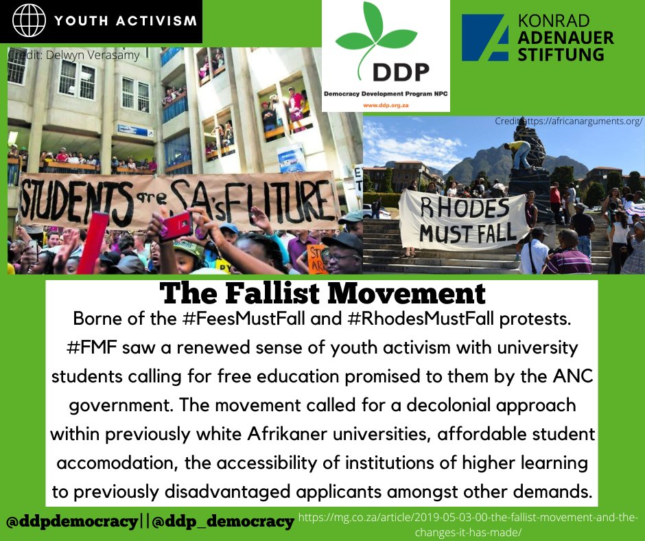 DDPdemocracy's tweet photo. 2015-2017 brought a fresh take on protests,we saw the inclusion of social media, apps like Twitter & Facebook being used for organizing. The fallist movement was borne of issues faced by students which had long gone unaddressed. #FMF #Fallist
@MigrationProj @KAS_SouthAfrica https://t.co/OBdeCOsEgN