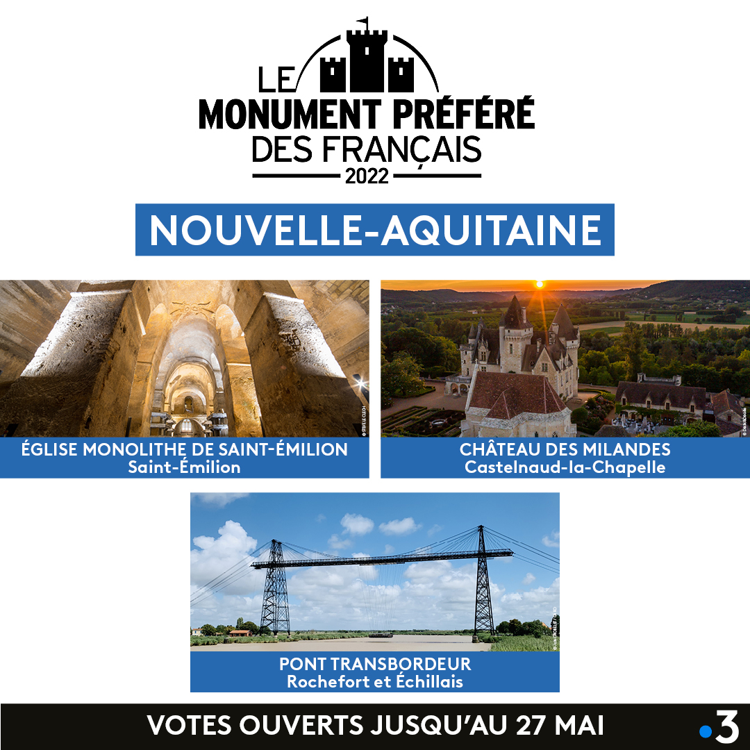 saint_emilion's tweet photo. A VOS VOTES ! 🚨

L'Église Monolithe de #saintemilion a été retenue pour participer au premier tour des votes du #Monument préféré des Français @France3tv  

▶️ On compte sur vous jusqu'au 27 mai, ici : https://t.co/CN9VZsLzaP https://t.co/Vmz7tJXUIB