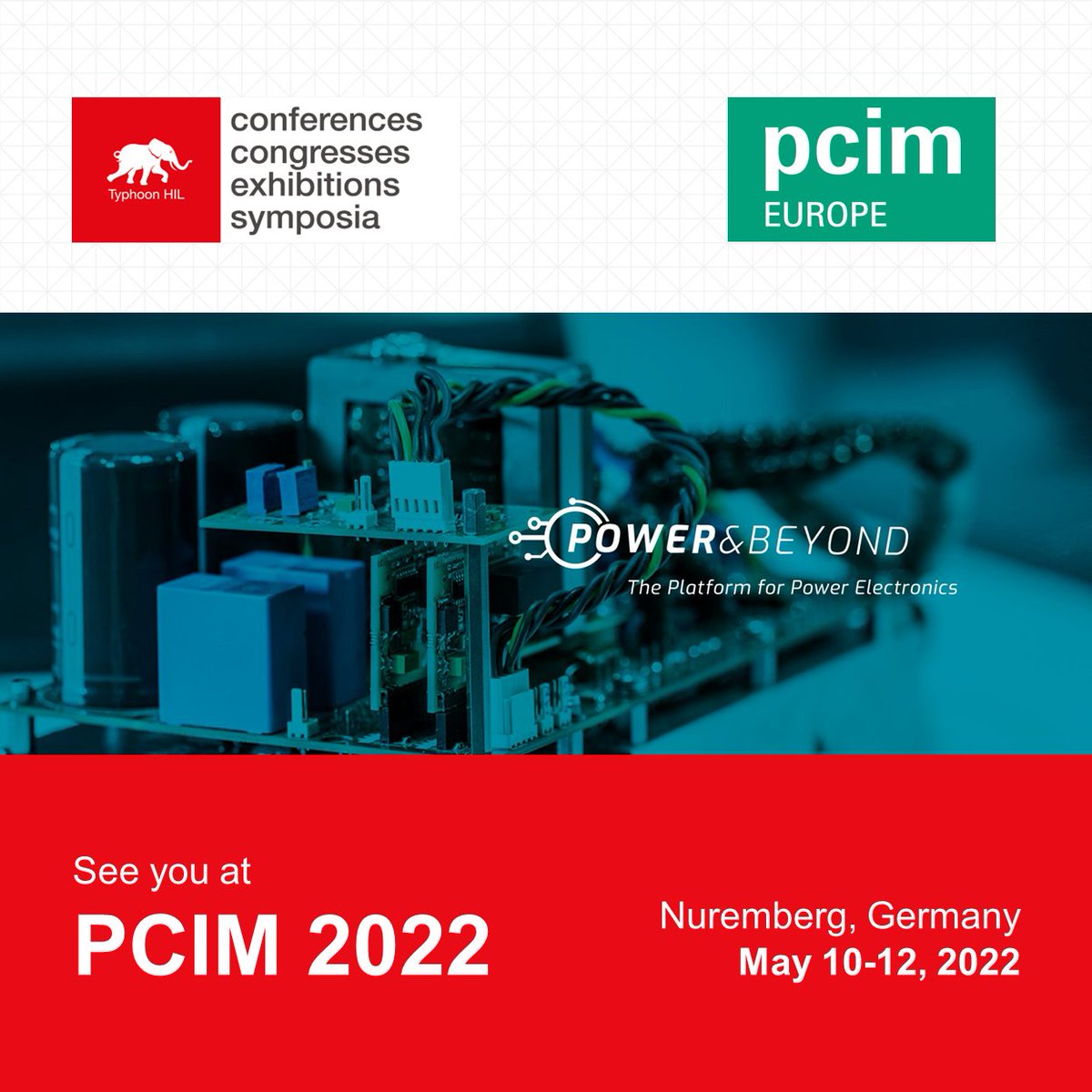 TyphoonHIL's tweet photo. Meet our team this week in Nuremberg at #PCIM2022 @pcimeurope in Hall 6, Stand 6-410. We look forward to meeting you there, learning more about what you do, and exploring potential collaboration routes. #PowerElectronics #IntelligentMotion #RenewableEnergy #EnergyManagement https://t.co/UCTmrBQJ4f