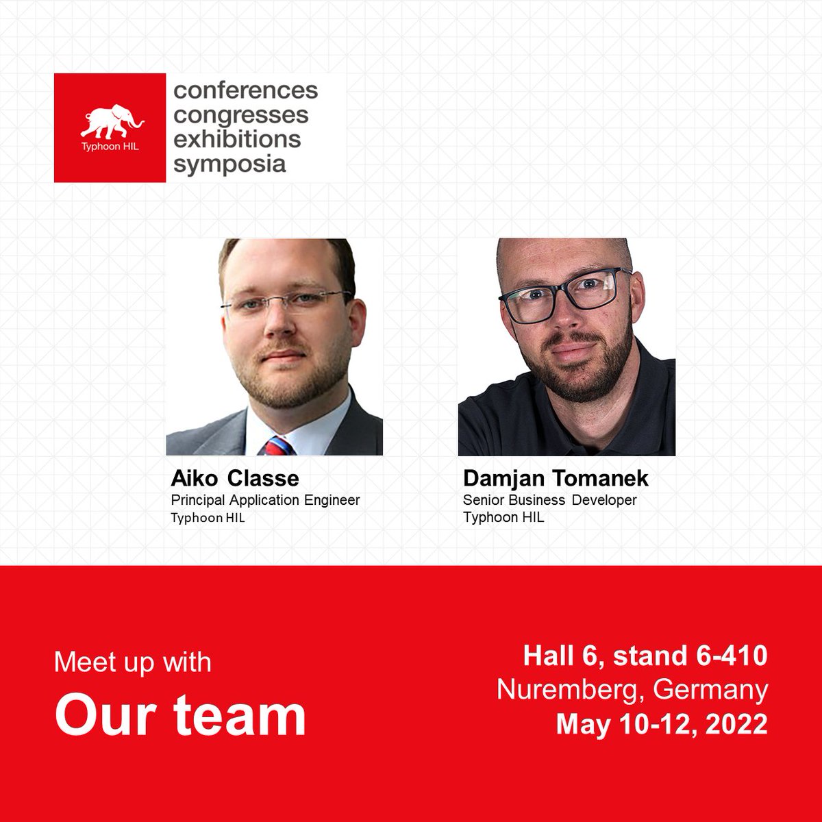TyphoonHIL's tweet photo. Meet our team this week in Nuremberg at #PCIM2022 @pcimeurope in Hall 6, Stand 6-410. We look forward to meeting you there, learning more about what you do, and exploring potential collaboration routes. #PowerElectronics #IntelligentMotion #RenewableEnergy #EnergyManagement https://t.co/UCTmrBQJ4f