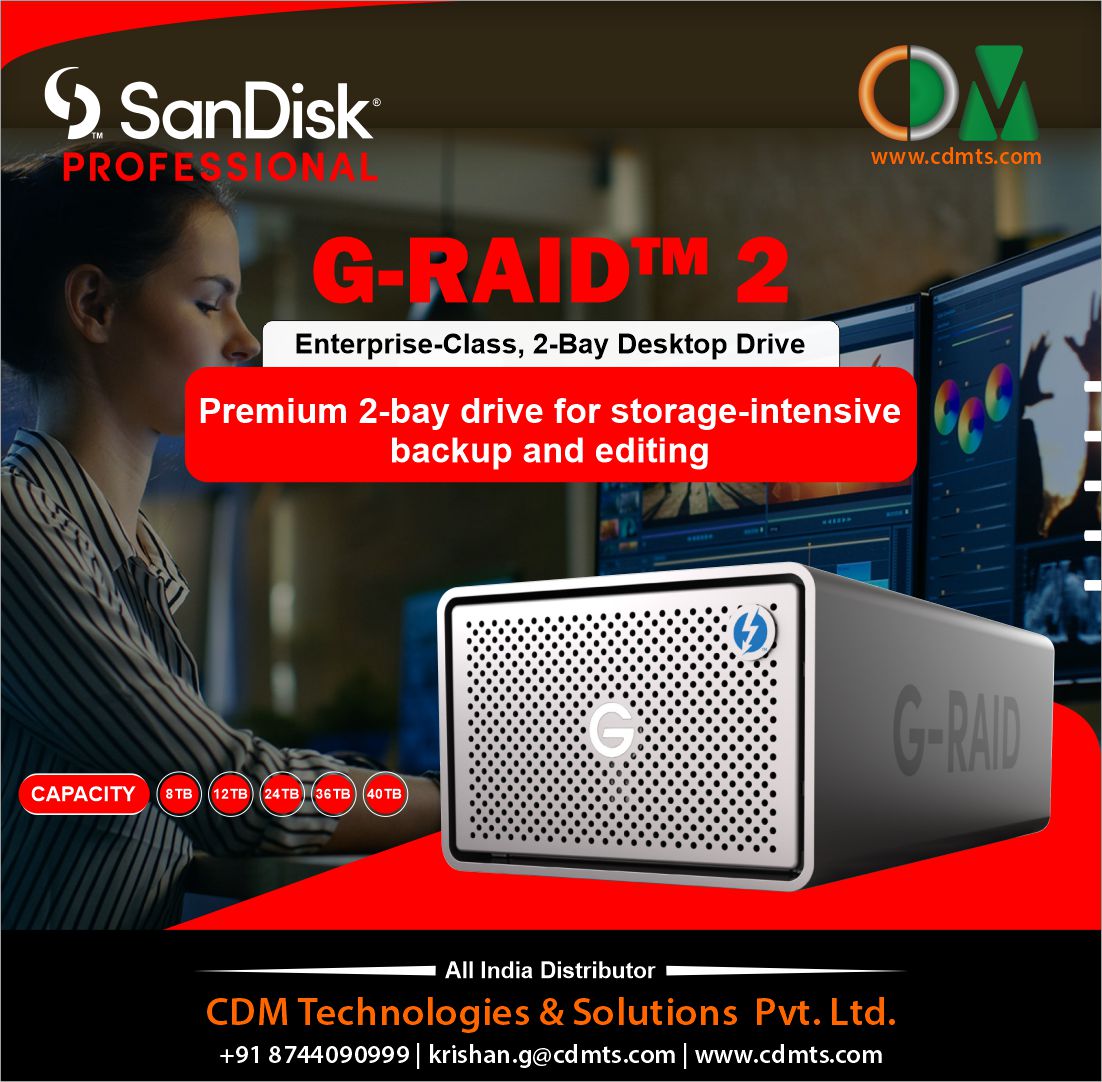 CDMTS's tweet photo. G-RAID™ 2
Enterprise-Class, 2-Bay Desktop Drive
Premium 2-bay drive for storage-intensive
backup and editing
CAPACITY
8TB 12TB 24TB 36TB 40TB
#Graid #Sandisk #sandiskprofessional #8TB #12TB #24TB #36TB #40TB #Storage #Storagedevices #Storagesolutions https://t.co/U0mnxKMSMg