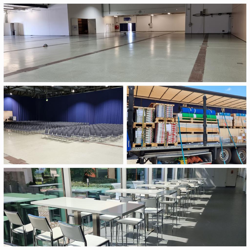5g_lab's tweet photo. Expo hall empty, plenary hall under construction, booth construction ongoing, catering areas available... looking forward to Dresden Communications Festival #dcf22 incl 7th IEEE 5G++ Summit Dresden on May12. #5gsummit https://t.co/ijGg30w2eS