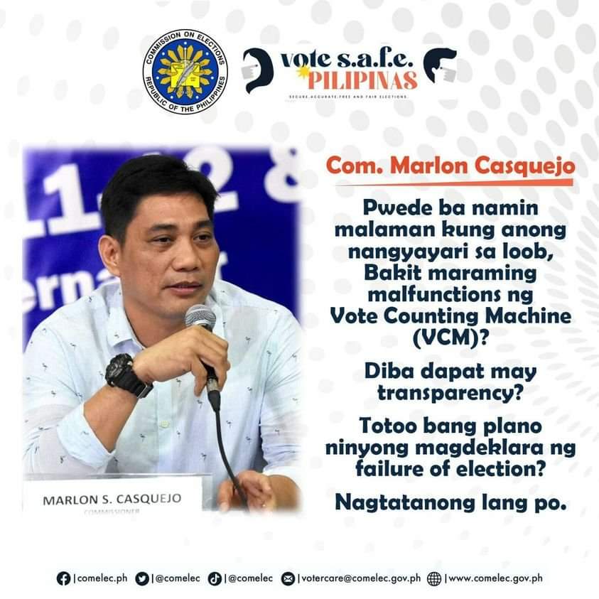 YssaTiu's tweet photo. May mga ulat ng hindi gumaganang vote-counting machines (VCMs) hindi lang dito sa Pilipinas kundi pati na rin ‘yung ginamit para sa local absentee voting sa ibang bansa. Kaya naman sana matugunan ng Commission on Elections (Comelec) ang nasabing problema.. https://t.co/IyfT6FzIh7