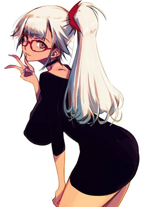 Cutesy #waifu #silverhair #gyaru #ponytail #mangaart #glasses https://t.co/lRNZMSdOss 