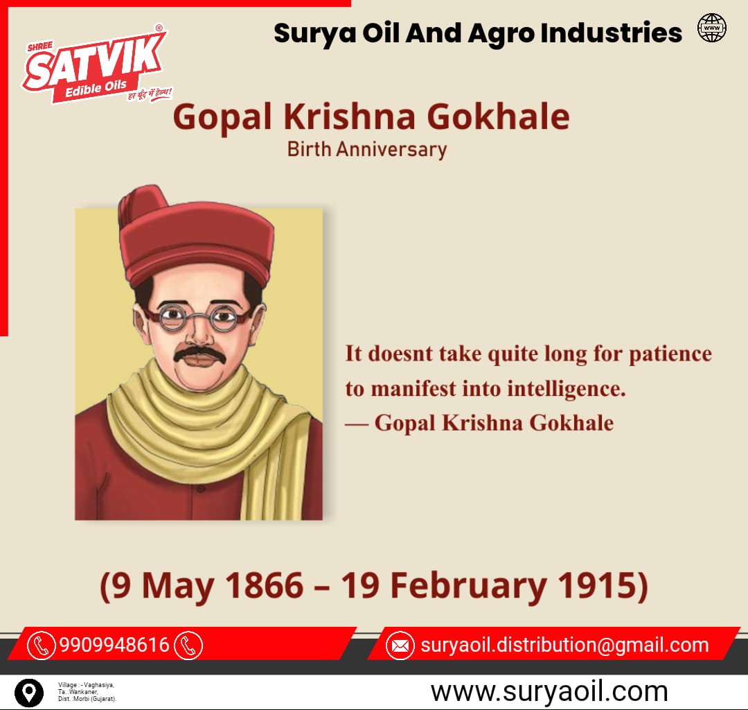 ShreeSatvikOils's tweet photo. On this day, We paid tribute to great freedom fighter Gopal Krishna Gokhale on his Jayanti. Who dedicated its entire life service to the India, and will continue to inspire the countrymen.

#gopalkrishnagokhale #gopalkrishnagokhalejayanti #gopalkrishnagokhalejayanti2022 #jayanti https://t.co/9ZBJeggZcA