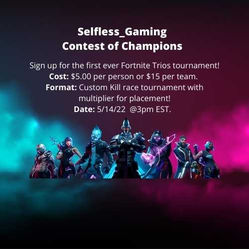 5 days away! Who is in it, TO WIN IT!!!! Saturday <a href="/3pm/">Sexual GIF</a> Custom Fortnite Trios Tournament! Click the link if you would like to sign up. List the same team name for all 3 members for example: Team Selfless. Any questions be sure to DM me. teampickmeup.my.canva.site #TeamPickMeUp #love
