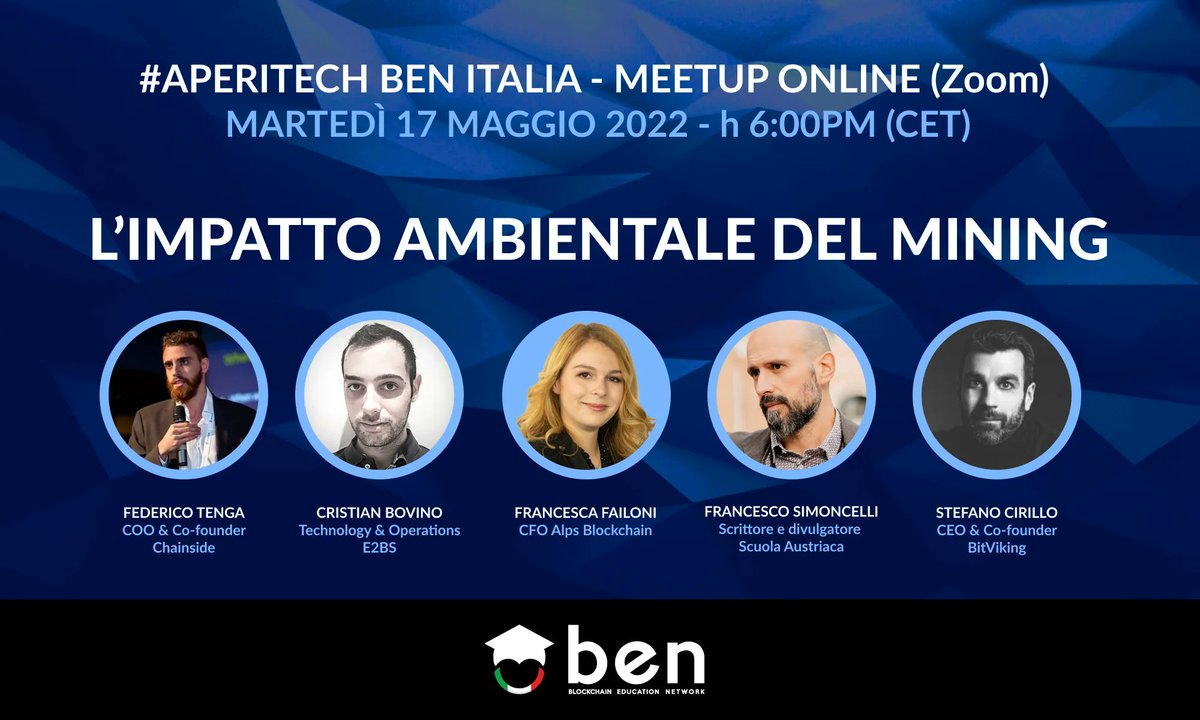 📅  Il 17 Maggio, dalle 18:00, parleremo online dell'impatto ambientale del Mining ⛓⛏

Durante l'appuntamento, analizzeremo lo stato attuale del #mining, proponendo soluzioni e possibili scenari futuri.

👉 Registrati da qui: buff.ly/3whGvs5
#BlockchainEdu <a href="/CodemotionIT/">Codemotion</a>