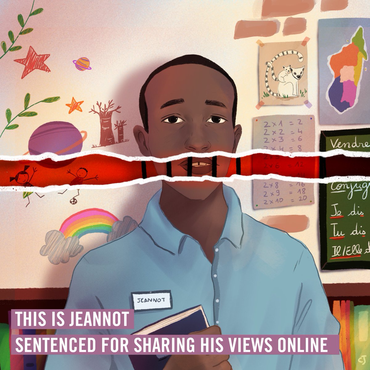 AmnestySARO's tweet photo. Jeannot exposed, on his Facebook, local authorities who allegedly embezzled humanitarian aid meant for people affected by cyclones in Madagascar in February. Call on the authorities to drop the charges against Jeannot and immediately #ReleaseJeannot. https://t.co/SI0AoAaiYb https://t.co/sAc196M0BB