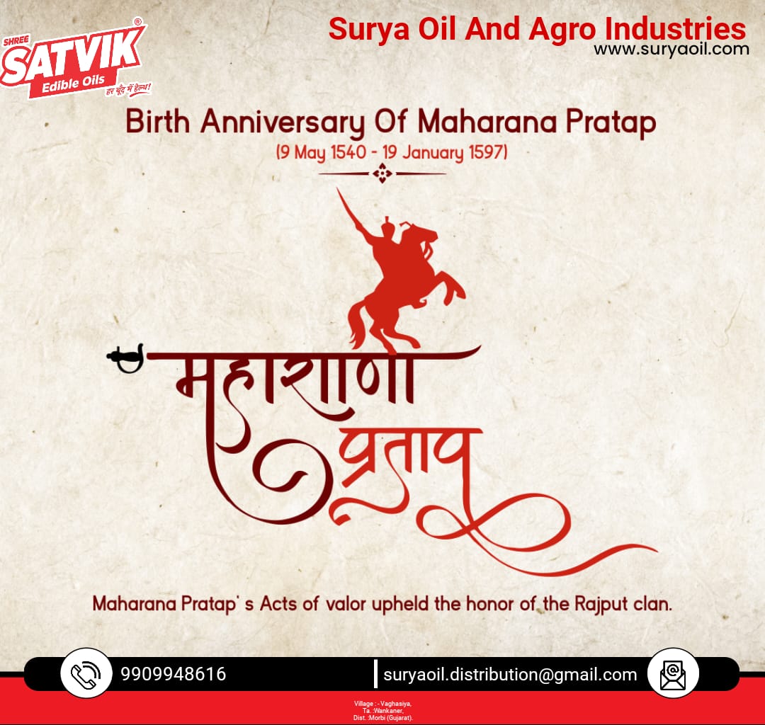 ShreeSatvikOils's tweet photo. It is the day dedicated to the most inspiring hero of all times who defined love for the nation in the most special 
way. Wishing you a very #HappyMaharanaPratapJayanti2022!

#maharanapratap #rajputana #rajput #king #maharana #rajasthan #royal #rana #maharanapratapjayanti https://t.co/YJqPOOFX8m