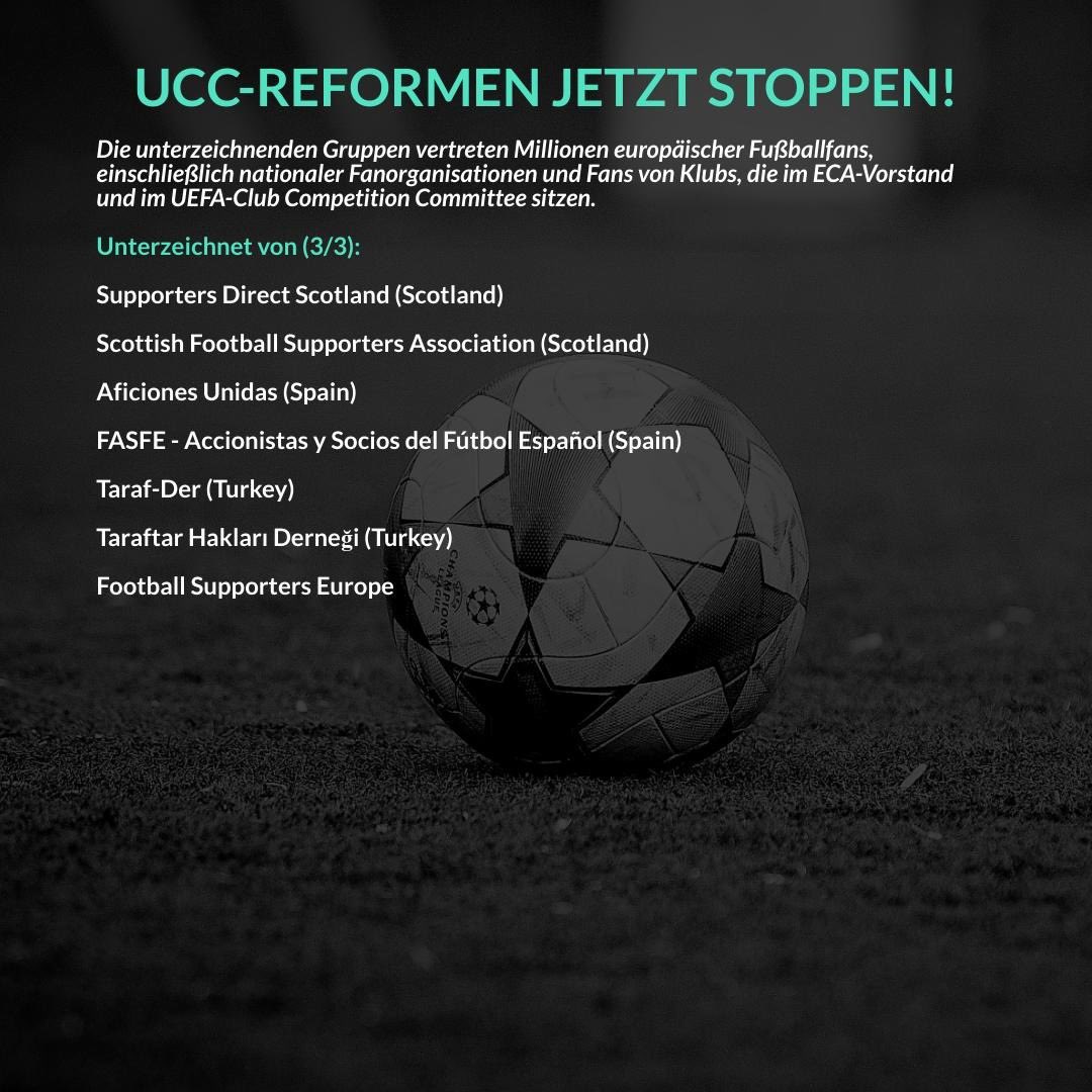 BAFF's tweet photo. UCC REFORMEN JETZT STOPPEN!
Offener Brief europäischer Fanorganisationen an @ECAEurope und @UEFAcom_de
#StopUCLReforms #StopUCLReforms https://t.co/65XcEUYOTg