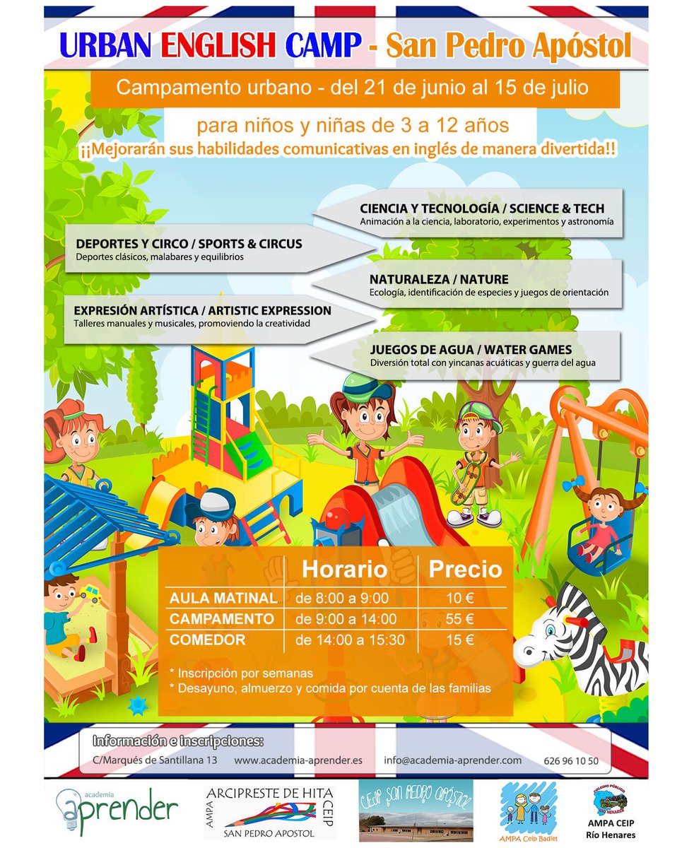 AprenderGuada's tweet photo. **CAMPAMENTO URBANO SAN PEDRO APOSTOL**

Por fin volvemos a lanzar nuestro campamento urbano en el San Pedro Apostol para niños y niñas de infantil y primaria.

¡¡DISFRUTARÁN DEL COLE COMO NUNCA ANTES LO HABÍAN HECHO!!

Más info:
https://t.co/26MNSRa9cv https://t.co/meiwsszNHR