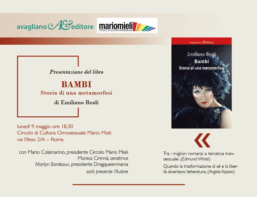 Vi aspetto oggi per il lancio di Bambi con <a href="/MonicaCirinna/">Monica Cirinnà</a> al <a href="/mariomieliroma/">Circolo di Cultura Omosessuale Mario Mieli</a> ore 18.30 via Efeso 2A. Mi aiutate con le condivisioni? ❤️ 

<a href="/CasaLettori/">Casa Lettori</a> <a href="/redne2013/">Ella 🇮🇹</a> <a href="/artdielle/">Arturo Dielle</a> <a href="/booklovers_dv/">booklovers_dv</a> <a href="/RoPecoraro/">Roberto Pecoraro</a> <a href="/BaudinoMario/">Mario Baudino</a> <a href="/Matteo__BG/">Matteo Bugliaro ✏</a> <a href="/marinellazetti/">Marinella Zetti🏳️‍🌈</a> <a href="/Nerys__/">Elisa_Rubertelli 📚</a> <a href="/NikitaGuardini/">Nikita Guardini</a> <a href="/LuciaLibri/">LuciaLibri</a>