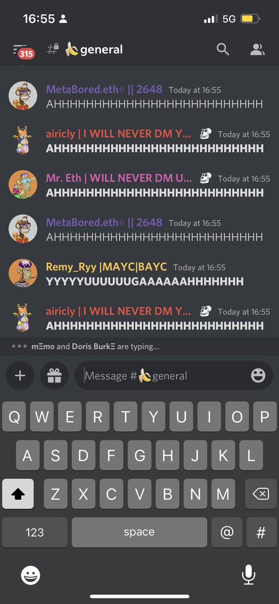The <a href="/BoredApeYC/">Bored Ape Yacht Club 🍌</a> discord currently…everything is fine