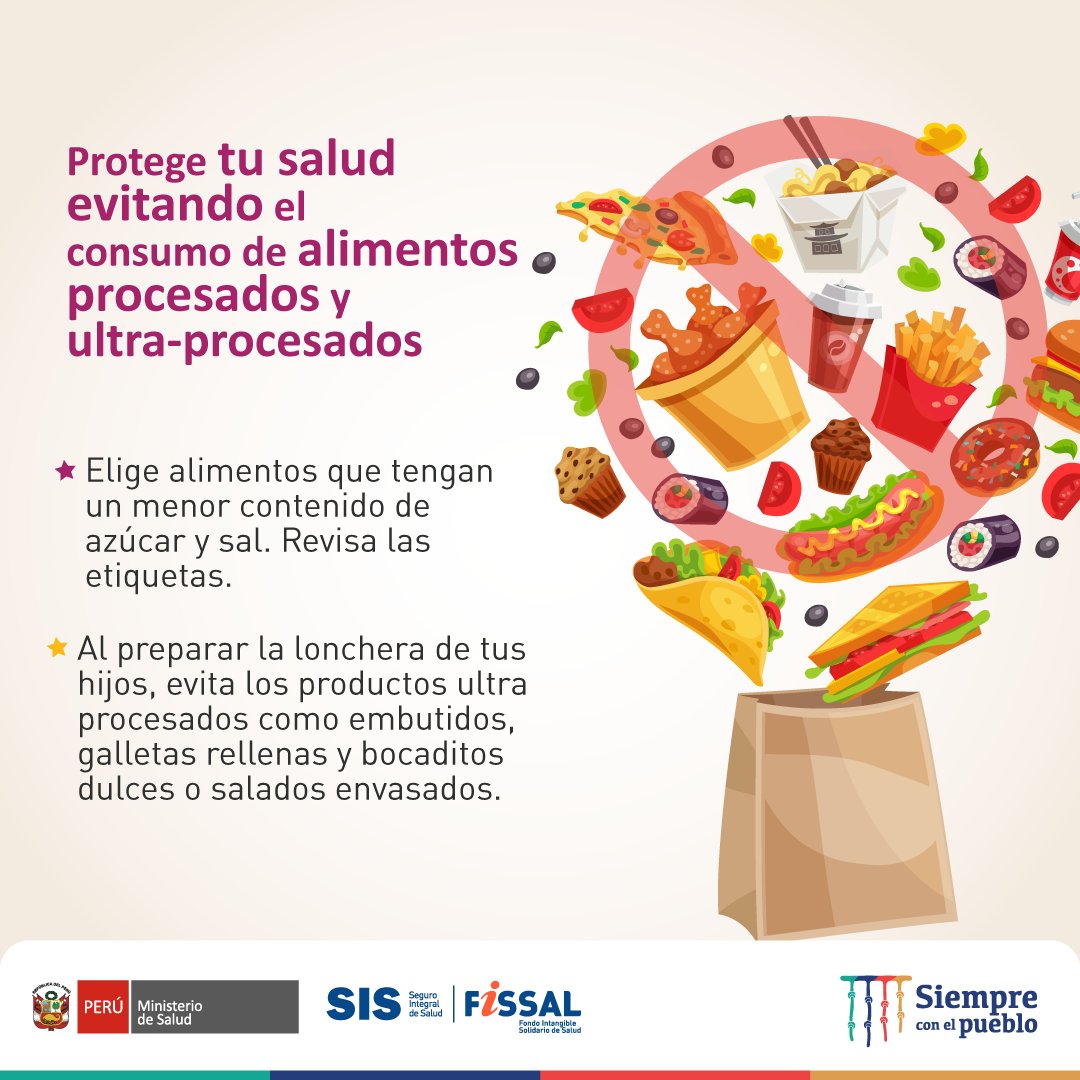 FissalPeru's tweet photo. #FissalTeCuida 🧐 | El consumo excesivo de los alimentos procesados y ultra-procesados contribuyen al sobrepeso e incrementan el riesgo de sufrir diversas enfermedades. Cuida tu salud, cuida tu alimentación. ‼️ https://t.co/dVAyvsr4x4