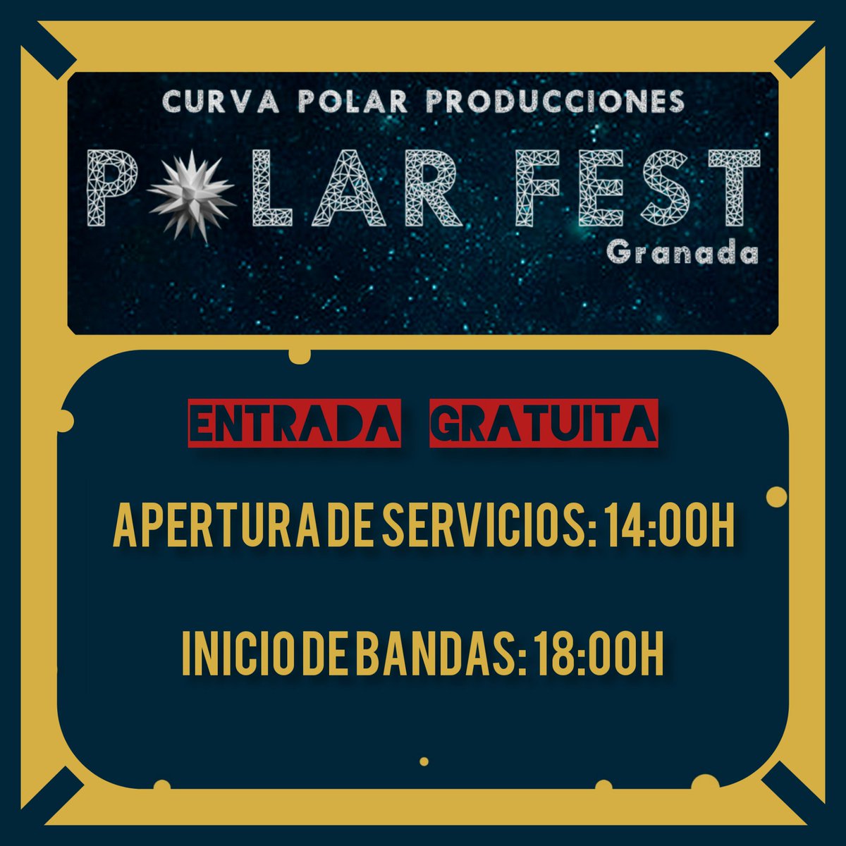 PolarFest (@polarfest_grx) on Twitter photo Aprovechamos este post para recalcar el hecho de que el #PolarFest2022 ,catalogado por el <a href="/aytogr/">Ayuntamiento de Granada</a> como el nuevo evento de interés cultural por excelencia de #Granada, será completamente gratuito y abierto a todo tipo de público.
HORARIO (en la foto)
#festival #PolarFest Aprovechamos este post para recalcar el hecho de que el #PolarFest2022 ,catalogado por el <a href="/aytogr/">Ayuntamiento de Granada</a> como el nuevo evento de interés cultural por excelencia de #Granada, será completamente gratuito y abierto a todo tipo de público.
HORARIO (en la foto)
#festival #PolarFest