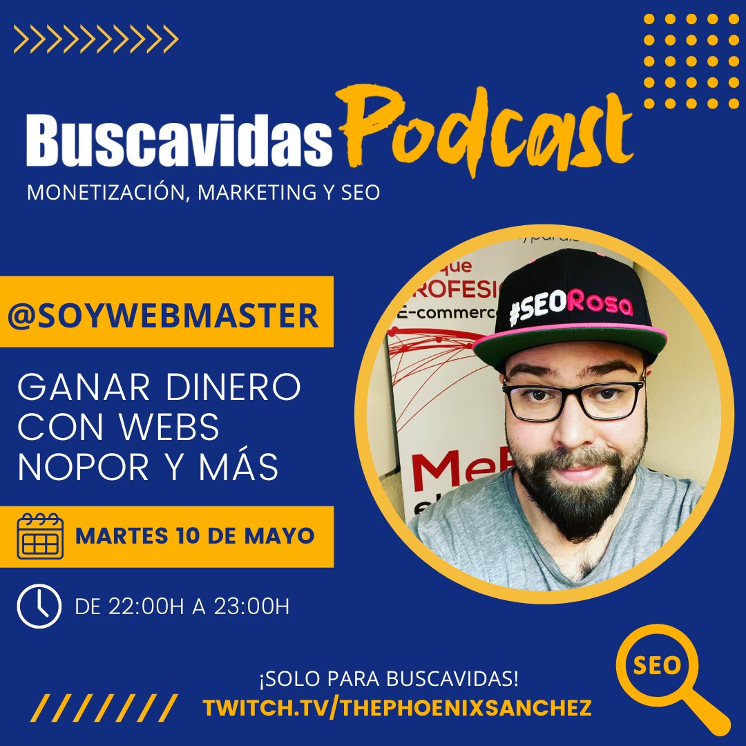 ElPhoenixSeo's tweet photo. 💸 ¡Monetizar webs Nopor, Andorra, Y SEO 100%!
👉 Este Martes viene @soywebmaster a Buscavidas Podcast, a comentar sus métodos de monetización y a charlar de SEO.
¡Solo apto para BUSCAVIDAS!
Los ❤ y 🔄 me ayudan a seguir montando contenido gratis ¡Gracias! https://t.co/Mf7S6zA0MQ