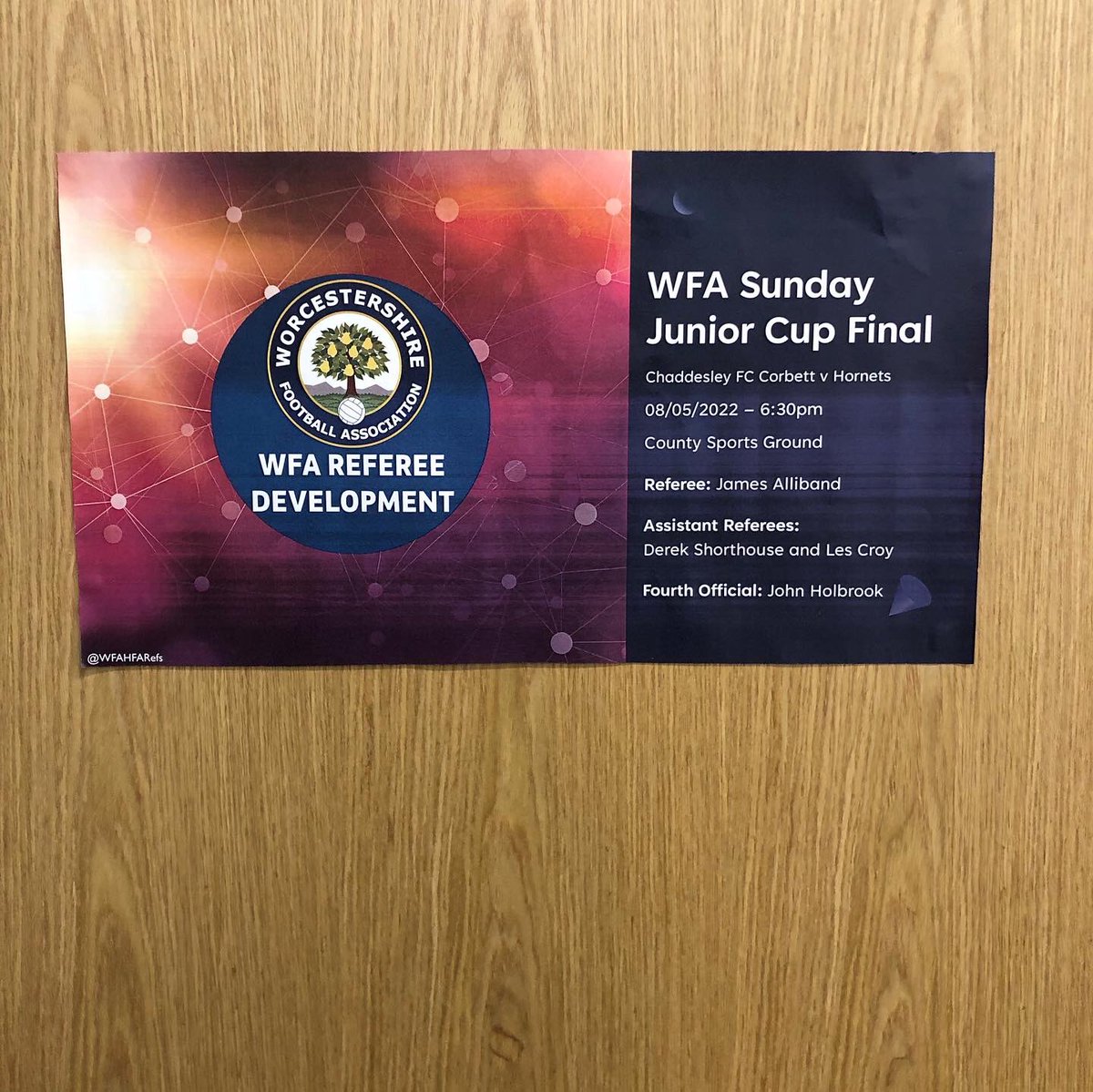 CyberSec_James's tweet photo. Unreal experience!
First Cup Final as a Referee ✅
Enjoyed every single minute!
Thank you @WorcsFA & @WFAHFARefs
Also huge thank you to Derek, Les and John #the3rdteam #referee @FARefereeing https://t.co/YlO6lyQhBs