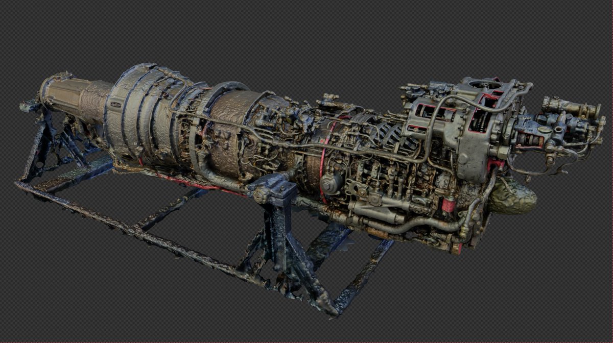 I visited an aerospace museum yesterday and had the opportunity to scan this Soviet-era jet engine using photogrammetry.

I'll make it a challenge to turn this whole thing into sub-d mesh with nice textures and shaders over the next month.

#b3d #photogrammetry