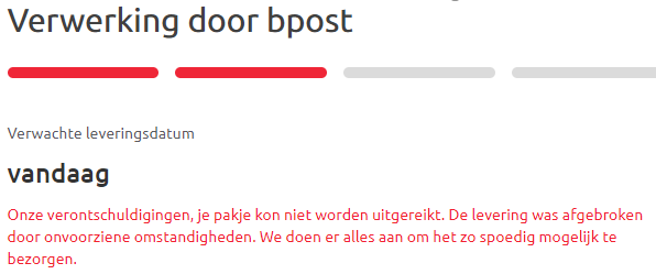 Zit je een hele dag naast je deurbel te wachten op je pakje, geeft <a href="/bpost_nl/">bpost</a> het op met slechts 11 pakjes die op deze ronde nog moesten geleverd worden.
Onvoorziene omstandigheid was dat het 17h was waarschijnlijk.
Bedankt voor niets, <a href="/bpost_nl/">bpost</a>