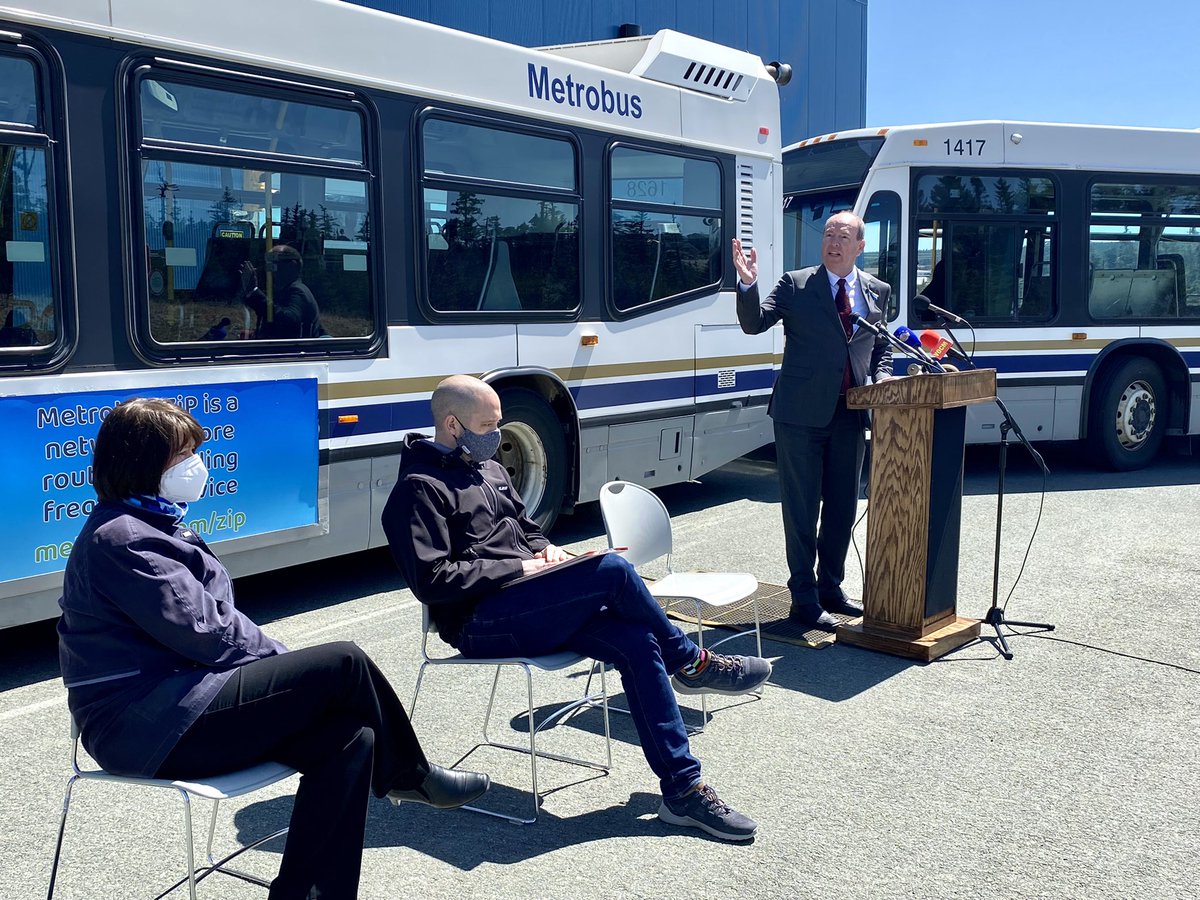 Rosie_Mullaley's tweet photo. At news conference at Metrobus in St. John’s today, provincial government announces expansion of Bus Pass pilot program. More people can avail of free bus rides. It was initially for those on income support. It’s expanded to include seniors and youth involved in youth services. https://t.co/NYzpxggoMs