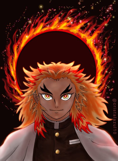 MariaPOIさんがTwitterに投稿した煉獄杏寿郎(鬼滅の刃)のイラスト。