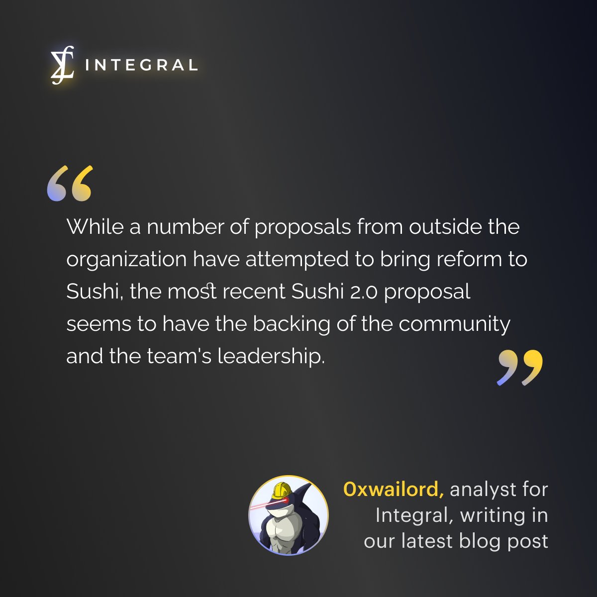 Unless you're new to DeFi or have been living under an EtherRock, you've heard about $SUSHI. 

In this article, we'll go over a brief history of the protocol, exciting things that are on the horizon, and what you can do with the token. <a href="/SushiSwap/">Sushi.com</a> 

integral.link/post/sushi-des…