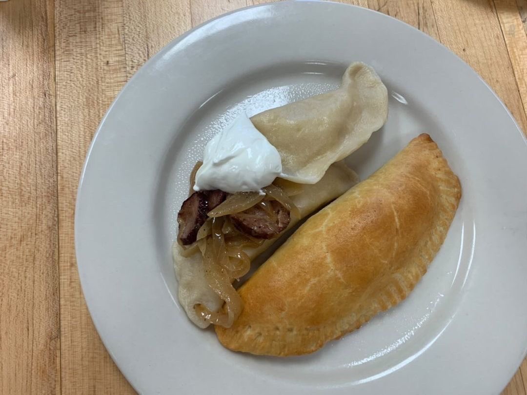 ChefChonko's tweet photo. Ukranian Day was a huge success!! First course: Borscht and Pampushky, Second Course: Potato Perogies with Keilbasa and Onions, Third Course: Spiced Beef and Rice Pirozhki, Dessert  Course: Syrnk and Honey Babka #ctcbakinglove https://t.co/sdl0tWSf4u