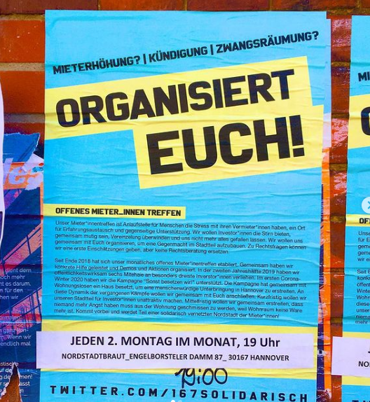 167Solidarisch's tweet photo. Achtung Ortswechsel! 

Heute ist wieder offenes Mieter*innen Treffen! Ab heute treffen wir uns in der Kneipe Nordstadtbraut auf dem Engelbosteler Damm 87. Kommt vorbei!
#Hannover #Enteignen #Miete https://t.co/YQ24ZJvifQ