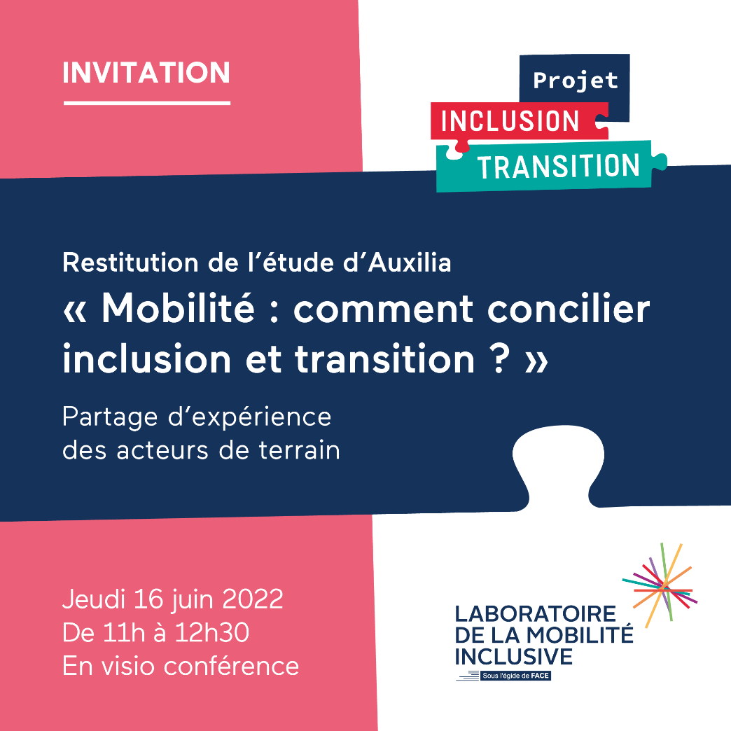 #Nospartenaires  - LE #LMI <a href="/mob_inclusive/">Laboratoire de la Mobilité inclusive</a> 

📣[Restitution étude "Mobilité : comment concilier inclusion et transition ?"]
𝗷𝗲𝘂𝗱𝗶 𝟭𝟲 𝗷𝘂𝗶𝗻 - 𝟭𝟭𝗵
Inscrivez-vous dès maintenant en visioconférence.
Programme et inscriptions ↪my.weezevent.com/lmirestitution…
