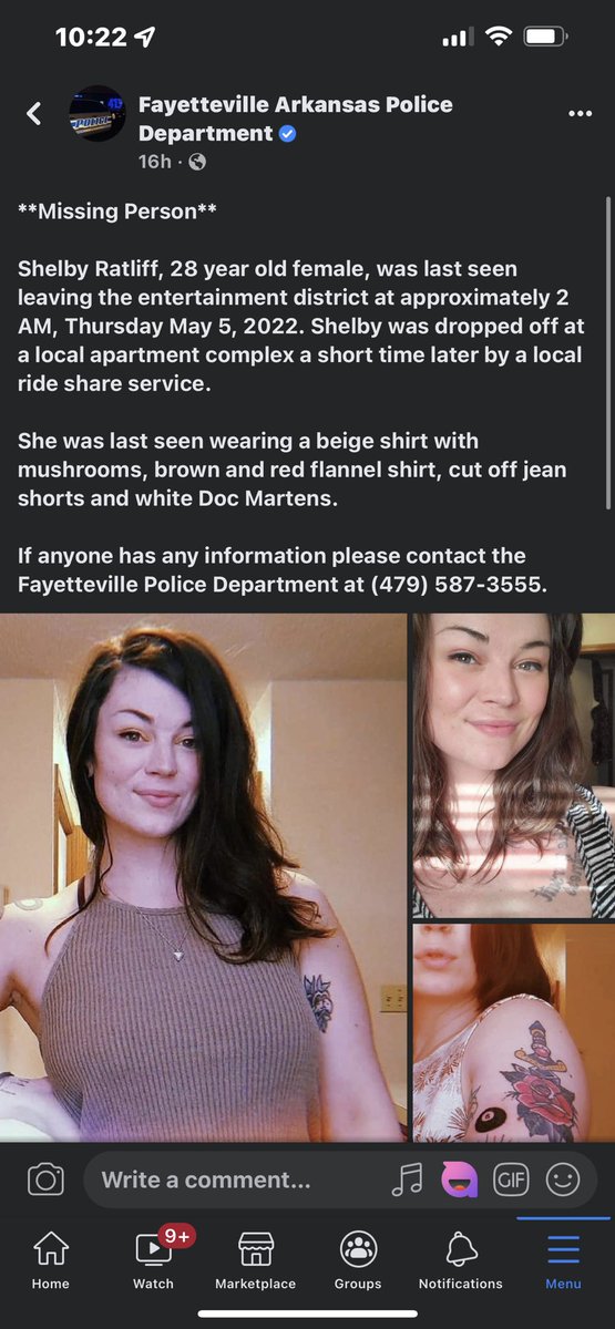 ayee_jayyy_'s tweet photo. MISSING !!!!

Shelby Ratliff, 28 from Fayetteville AR.
she was last seen leaving dickson street around 2am and was dropped off at her apt by uber. please contact fayetteville PD if you know anything.

#bringshelbyhome 🤍 https://t.co/0XhBc8QxiH