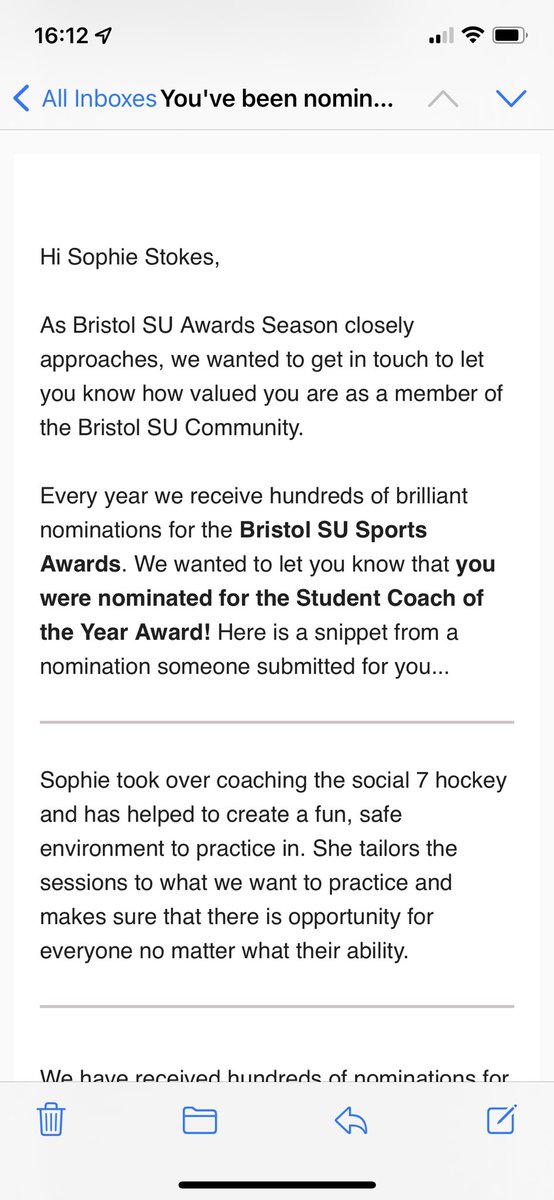Stokesie12's tweet photo. Wow. 🤩

I may have not been shortlisted, but this really means a lot! I was not nominated by the Social 7s team at UoB who I have coached this season for Student coach of the year. I am so grateful to have had the opportunity to coach them and develop my coaching skills 🏑❤️ https://t.co/HE2tgXLeLL