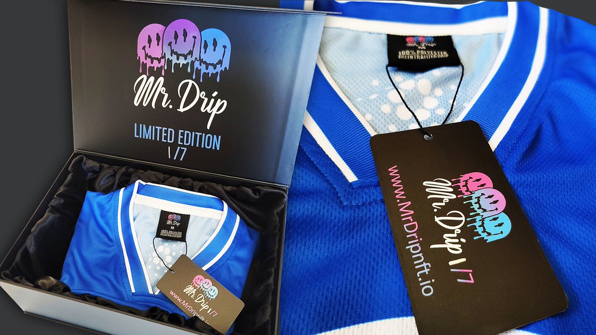 MRDRIP_NFT's tweet photo. We are one of the first #cnft projects that you get a physical item and a collecters box! Only 7 made each #cnft rotates and has the size of the #cardano jersey in the metadata. Dropping soon #mrdrip #decentralizeddrip #nft #nfts #Altcoins #Bitcoin #CNFTCommunity https://t.co/BeW8QjBrE6