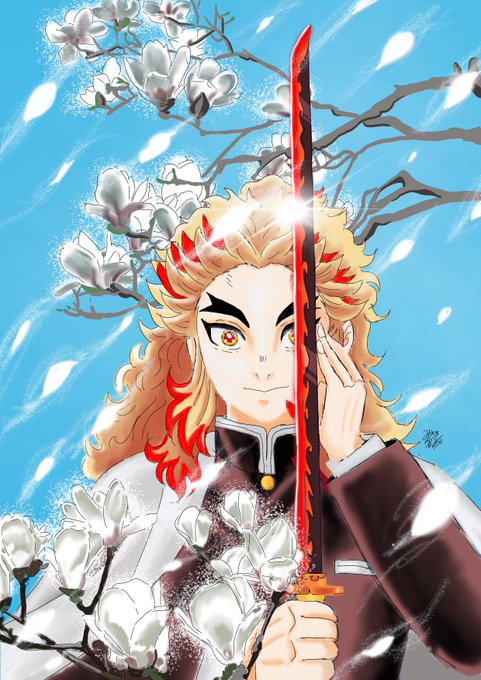 misaki ushioさんがTwitterに投稿した煉獄杏寿郎(鬼滅の刃)のイラスト。