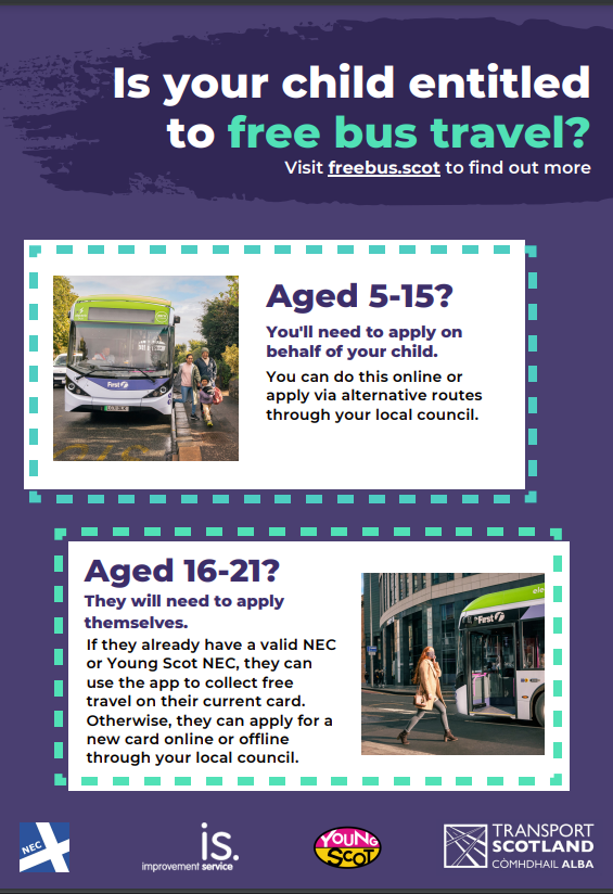 Visit the new website freebus.scot for lots of useful information on the NEC free bus pass for Under 22s.