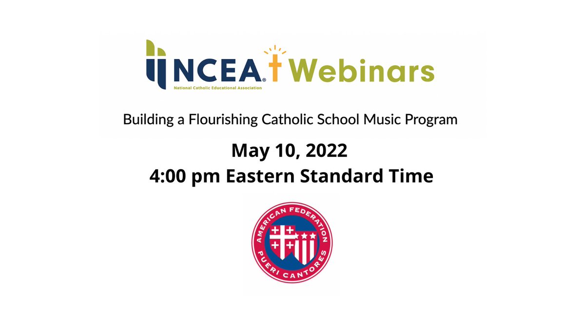PSA: the National Catholic Educational Association is offering a great webinar tomorrow (May 10) at 4 pm EST on "Building a Flourishing Catholic School Music Program". For more information and how to register (via Zoom), register here: bit.ly/3Fwyh3b