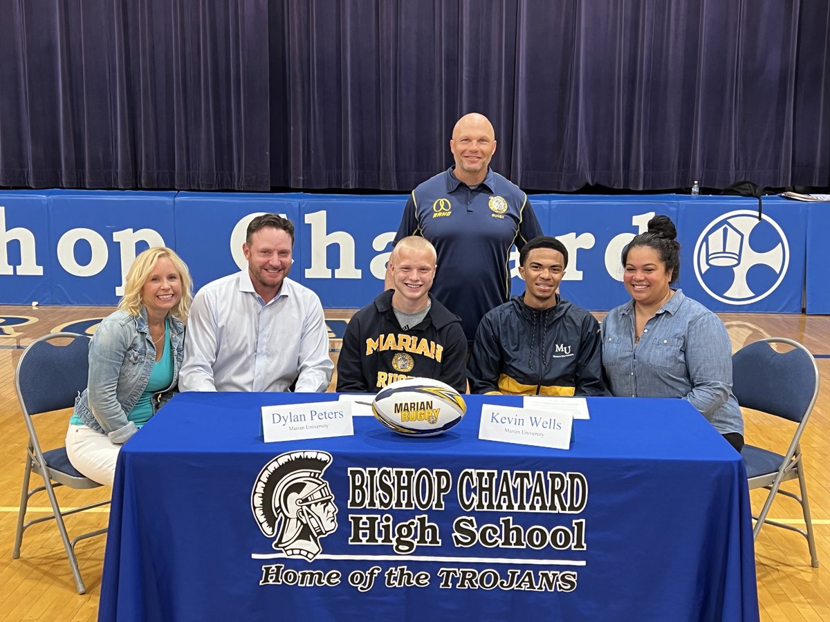 BCHSAthletics's tweet photo. Congrats to Dylan Peters &amp; Kevin Wells for signing with Marian University to further their studies &amp; play Rugby! Go Knights!! https://t.co/ZdxPpMi5Hu